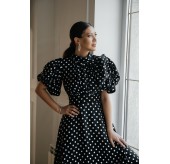 Платье LAIZA черное в горошек вискоза с открытой спиной и воздушными рукавами