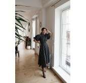 Платье LAIZA черное в горошек вискоза с открытой спиной и воздушными рукавами